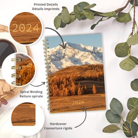 Pierre Belvédère - 2024 Bilingual Annual Agenda - Weekly Planner - 6.3” x 8.5” - Golden Mountains - Year, Monthly and Weekly Planner - Hardcover, Spiral Binding - 4422508