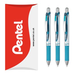 Pentel EnerGel XM BL77 - Retractable Liquid Gel Ink Pen - 0.7mm - 54% Recycled - in Pillow Packaging - Pack of 3 - Turquoise