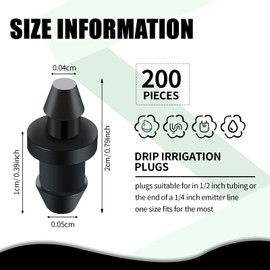 Honoson 200 Pieces Drip Irrigation Goof Plugs 1/4 Inch with Barbed End Caps Hose Tubing Hole Fittings, Dripline Pressure Plug Connectors for Home Sprinkler Garden Lawn Pipe System Parts Supplies
