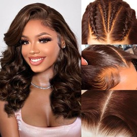 litmisr Chocolate Brown Lace Front Wig 13x6 Hd Lace Loose Wave Brown Wig Human Hair Pre Plucked 220% Density 16 Inch Short Loose Curly Bob Human Hair Dark Brown Wig for Black Women
