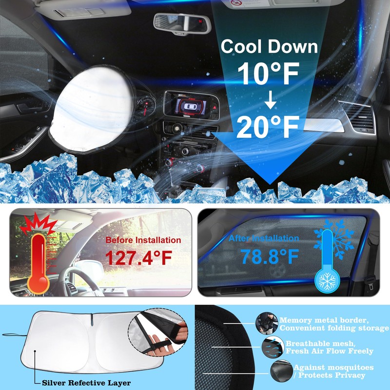 Fannyc 3PCS Car Window Shades Front Windshield Sun Shade Foldable