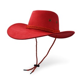 UltraKey Cowboy Hat, Sun Hat Faux Felt Leather Suede Travel Cap Western Hat Outdoor Sun Protect Red
