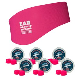 Ear band-it - Diadema de natación con tapones para los oídos, 6 pares de tapones de silicona suave para los oídos, Hot Pink, Medium (ages 4-9)