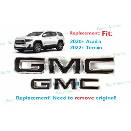 Auto GMC 2PCS Set Front Rear Chrome Black GMC Emblem Badge Fit 2020+ Acadia 2022+ Terrain