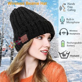 Bluetooth Beanie Hat, Gifts for Women with Wireless Bluetooth 5.0 Headset, Built-in Detachable HD Stereo Speakers & Microphone, Winter Outdoor Sport Skiing Hats