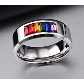 SNS Components Stainless Steel Silver Gay Pride Rainbow Diamante Gems Pride Aces Ring (S)
