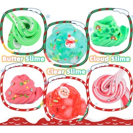 6 Pack Christmas Slime Kit, with 2 Butter Slime and 2 Cloud Slime and 2 Jelly Cube Crunchy Slime, Soft & Stretchy, Birthday Gifts for Kids, Christmas Party Favors for Girls and Boys