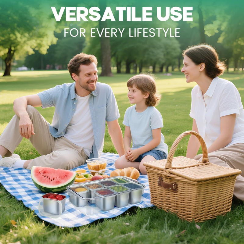 FANCILLA Snackle Box Container, 8 Compartment Stainless Steel Divided Serving