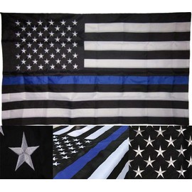AES 3x5 Embroidered Police Law Enforcement USA American Thin Blue Line Pole Sleeve 210D Nylon Flag 3'x5' Fade Resistant Double Stitched Premium Penant House Banner