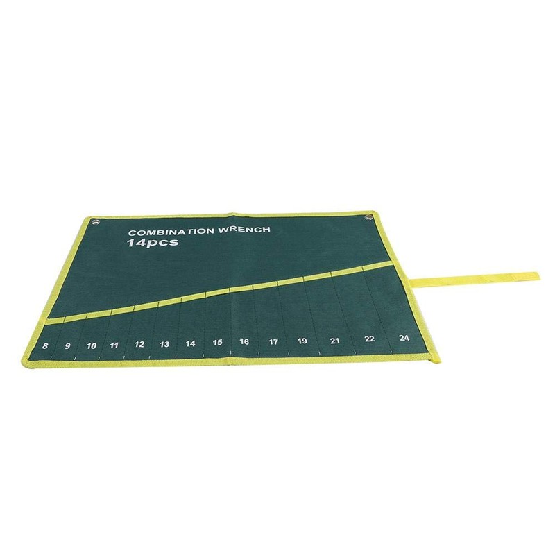 Green Color Set Wrench Pockets Multi-Pocket Canvas Roll Up Tools