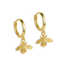 Vintage Bee Drop Dangle Hoop Earrings for Women Girls 925 Sterling Silver Fashion Boho Animal Dangling Hoops Dainty Minimalist Hypoallergenic Lightweight Birthday Thanksgiving Jewelry (Gold)
