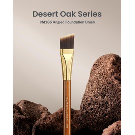 Desert Oak Series Angled Foundation Brush - 20mm Thin Contour Head for Cream/Stick Foundation, Precision Buffing & Detailing, Bubinga Handle & Brass Ferrule (CM 185)