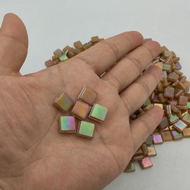 500g/1.1LB Iridescent Glass Mosaic Tile Pieces,2/5 inch Easy Cut for DIY Stained Glass Tiles Mosaic Making Supplies (AR513E)