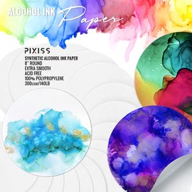Circle Alcohol Ink Paper - 25 Round Sheets Pixiss Heavy Weight Art Paper for Alcohol Ink & Watercolor - Extra Smooth Synthetic Paper A4 8x12 inches, 300gsm