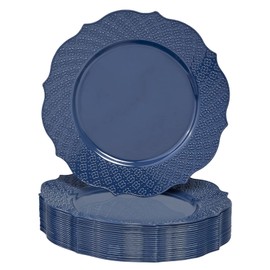 SILVER SPOONS Floral Embossed Plastic Dessert Plates for Party (20 PC) Heavy Duty Disposable Dinner Set 7.5", Fine China Look Dishes for Baby Showers, Birthdays, Weddings & Events - Blue