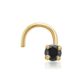 Lavari Jewelers 0.025 Carat Black Diamond Curved Screw Nose Ring for Women in 14k Yellow Gold 22 Gauge