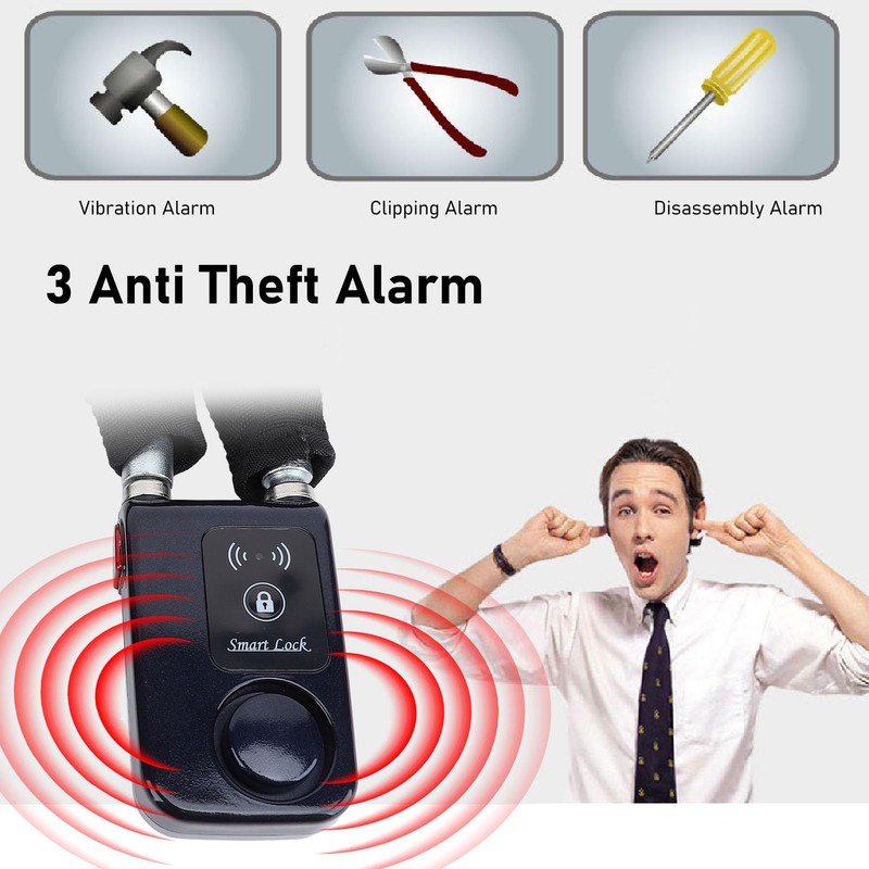 Bluetooth Chain Lock, APP Control Bike Lock with Vibration Alarm