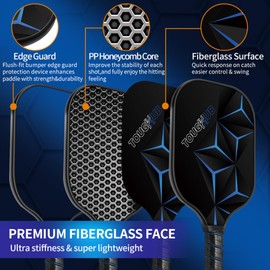 Toughhub Pickleball Paddles Set of 2 Racket and 4 Pickleball - Pickleball Set with Fiberglass Surface - Non Slip Grip with Octagonal Handle Cap