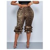 WDIRARA Women's Plus Size Leopard Print Layered Ruffle Skinny Capri
