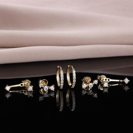 Thunaraz Sterling Silver Stud Hoop Earrings Set for Women Teen 3Pairs 925 Sterling Silver Cartilage Earrings Stud Earring Huggie Earrings Set Gold-White Opal