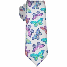 Yekiua Colorful Butterfly Ties Beautiful Lovely Butterflies Men's Business Necktie For Husband Father Valentine's Day Father's Day Gift White