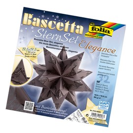 Folia Bascetta Star, Elegance Craft Set - Wildlife Black - 32 Sheets - 9.5 x 9.5 cm - Finished Size of the Paper Star Approx. 15 cm - Detailed Instructions (may not be in English) - 211/1010, 20 cm