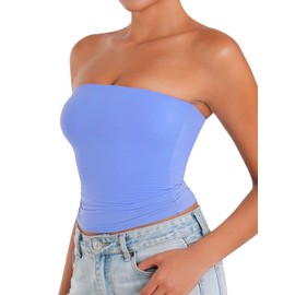 Sunzel Women’s Strapless Sexy Tube Top Double Lined Sleeveless Crop Top Summer Basic Bandeau Tops for Layering or Going Out Periwinkle Large