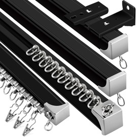 KOLAKO Ceiling Curtain Track, (3Ft-15Ft) Flexible Curtain Rails Ceiling Wall Mount Heavy Duty Black Sliding Aluminum Curtain Tracks System Drop Ceiling Track Set for Curtains, Room Divider, 5 Pack