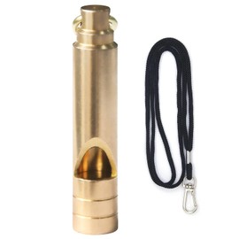 HOYUTNESS Brass Survival Whistle, 125 dB Loud Emergency Whistle with Lanyard for Hiking, Camping, Pet Training, and Coaching