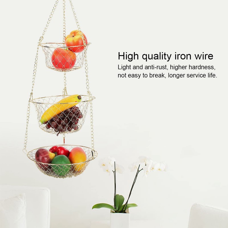 3 Tier Hanging Fruit Basket Kitchen Fruit Basket Multifunctional Fruit