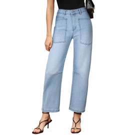 EVALESS Womens Baggy Barrel Jeans Stretchy High Waisted Wide Leg Boyfriend Denim Ankle Denim Pants Beau Blue Size 16