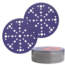 6 Inch 49 Hole Sanding Disc 60 grit Sandpaper Hook and Loop Backing Sanding Discs Sandpaper for Random Orbital 30 Pack Banmo abrasive Purple Sand Paper Disc (60#)