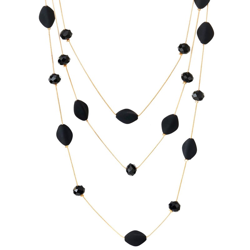 COOLSTEELANDBEYOND Gold Statement Necklace Three Strands Long Chain with Irregular