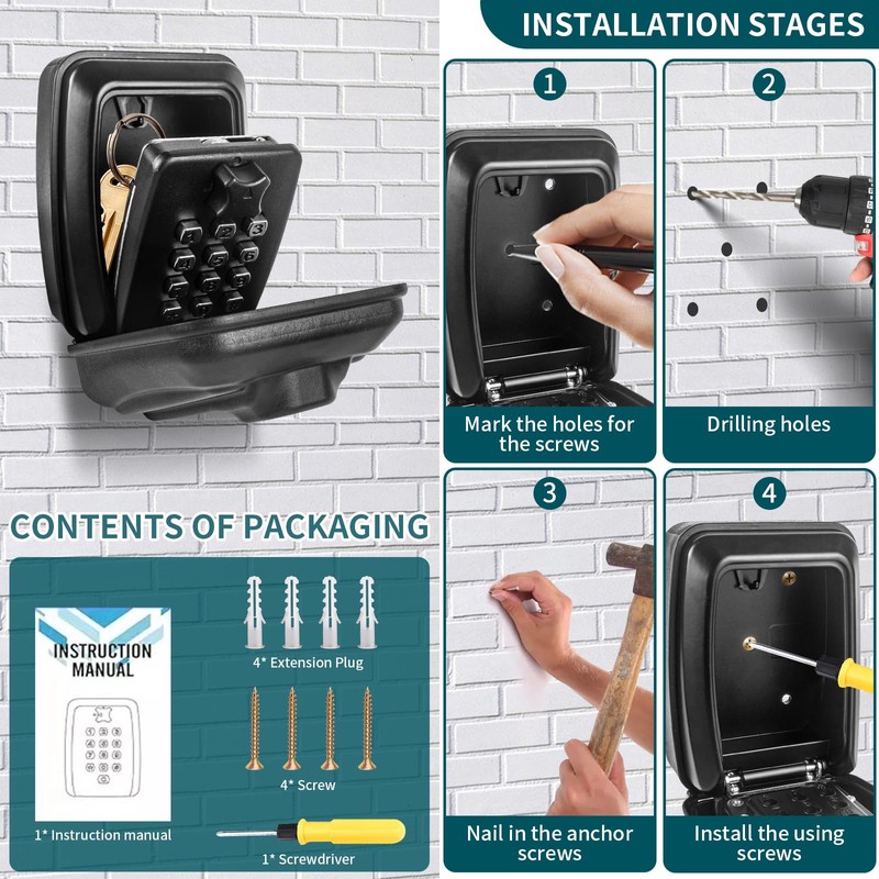 EasyStar Key Safe, Key Boxes Wall Mounted, Key Lock Box