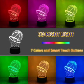 Sumokaii Basketball 3D Night Light, Basketball Night Light for Kids, Basketball 3D Illusion Lamp, Basketball Layup Shape, 5V USB Powered, Great Gift for Kids & Basketball Lovers