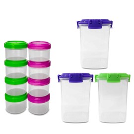 Lizzy 1 x Small Food & Spice Storage Containers Combo | 3 x 135ml Lock Lid + 8 x 35ml Screw Lid Jars | BPA-Free, Plastic Organizer Set for Spices, Chutneys, Travel, Crafts & Kitchen Storage (1)