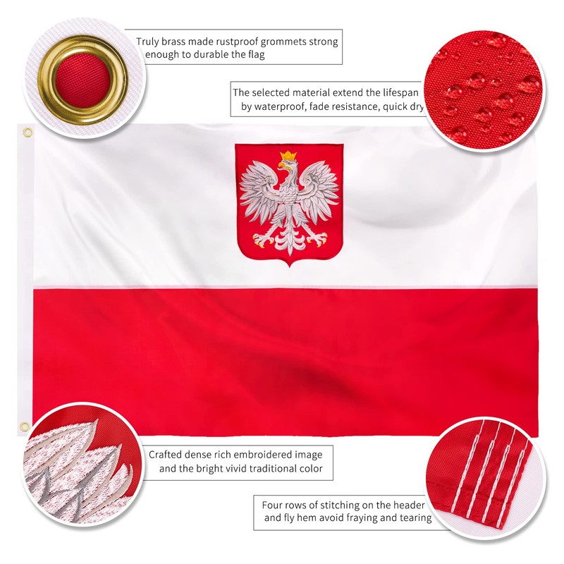 XIFAN Premium Poland Ensign Polish Flag 3x5 Outdoor, Double Sided
