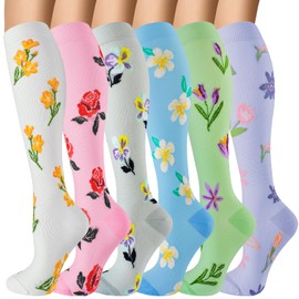 OUIVIAL 6 Pairs Compression Socks for Women Men 20-30mmhg Graduated Support Knee High Socks for Nurse Travel Flight