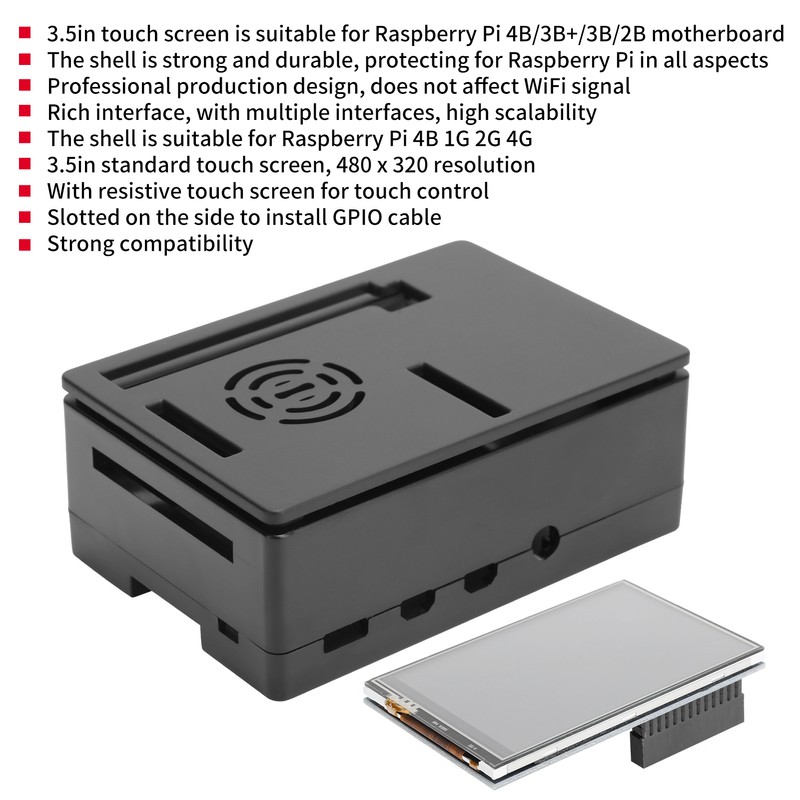 For Raspberry Pi 4B Case Shell Kit LCD 3.5in Touch