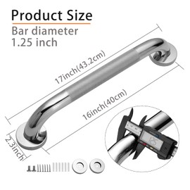 Rackickyer Shower Grab Bar, 2 Pack 16 Inch Bathroom Grab Bar, 1.25" Diameter 304 Stainless Steel Anti-Slip Grab Bars for Bathtubs and Showers, Handicap Shower Grab Bar for Seniors Elderly