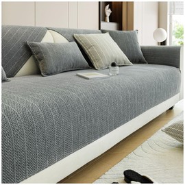 NUODWELL Chenille Sofa Cover Non-Slip Cushion Protector L Shape Sofa Protector Washable Furniture Protector Universal Soft Couch Covers for Living Room Dogs Pets Cats Dark Grey 90X