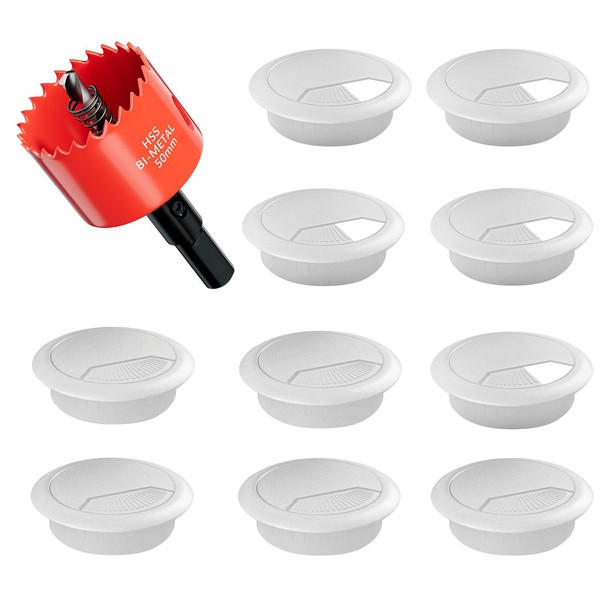 2 in. Hole Saw with 10PCS White Desk Grommet -