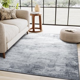 NICETOWN Living Room Rugs 5x8, Thin Washable Non-Slip Area Rugs for Bedroom, Durable Soft Large Carpet for Dining Room Living Room Office Study, Faux Wool Material and Rubber Backing, Silver Grey