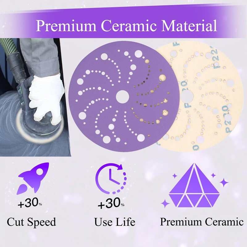 6 Inch Sanding Discs 50PCS Ceramic Hook and Loop Orbital