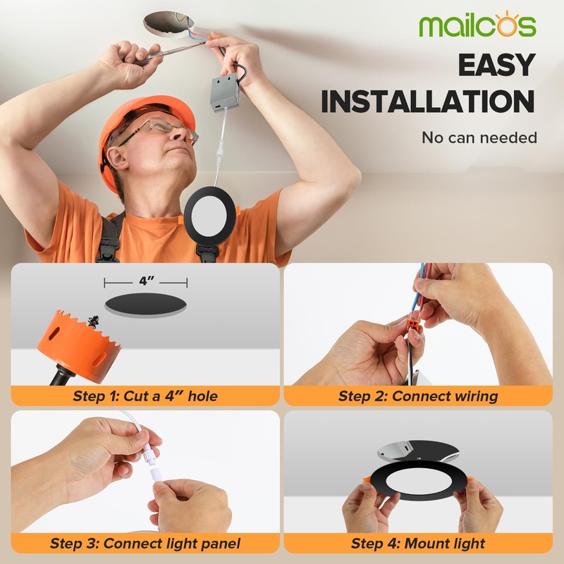 MAILCOS 12 Pack 4 Inch 5CCT Black Ultra-Thin LED Recessed