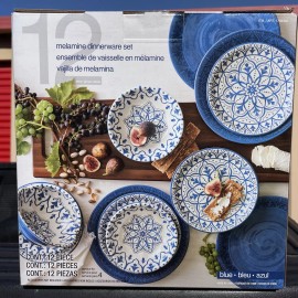 Pandex Melamine 12-piece Dinnerware Set Dishwasher safe indoor & outdoor BLUE