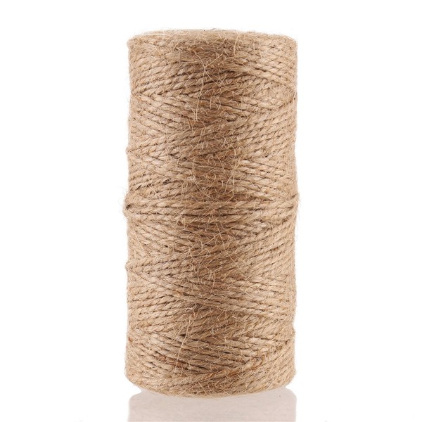 CCINEE Natural Jute Twine 328 Feet Burlap Rope String for DIY Crafts, Festive Decoration, Gift Wrapping and Gardening Applications 2mm(2 Ply)