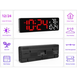 Large LED Digital Wall Clock with Date, Temperature, Auto-Brightness, Auto-DST | Big Digital Clock for Bedroom, Desk, Classroom, Living Room, Kitchen, Office, Gym, Farmhouse, Xmas Gift for Seniors