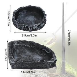 4 Pack Reptile Feeding Dish Reptile Food Water Bowl with Reptile Feeding Tongs Reptile Plate Dish for Feeding Tortoise Dragon Leopard Gecko Lizard, Black