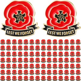 Sasylvia 100 Pcs Memorial Day Poppy Flower Brooch Pins - Remembrance Lest We Forget Enamel Lapel Pin for Veterans